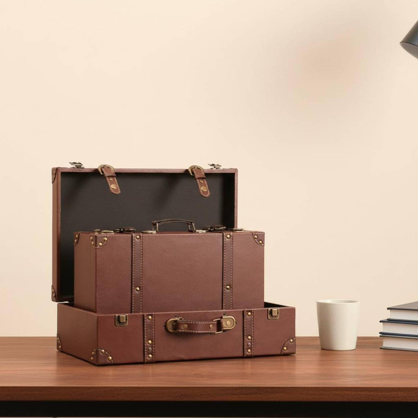 Baú Vintage de Couro Sintético - Retro Vintage Trunk Suitcase avaliação e preço