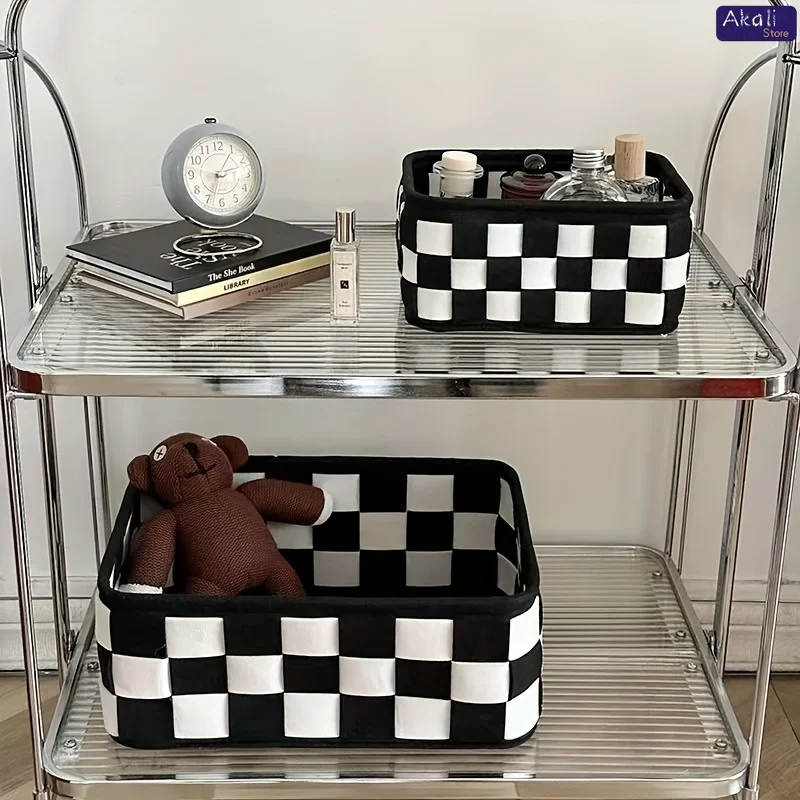 Cesto Organizador Xadrez Preto - Cosmetic Bags avaliação e preço